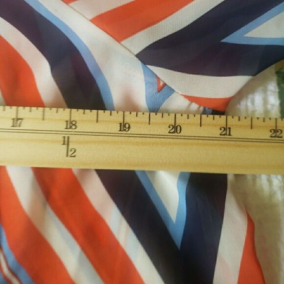 Umgee Blouse Red Navy Blue Stripes Sheer Nautical Sailor Coastal Chic Women Sz S - Picture 10 of 10